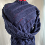 Glitter wool jumper knit with diagonal stripes and lace stitch